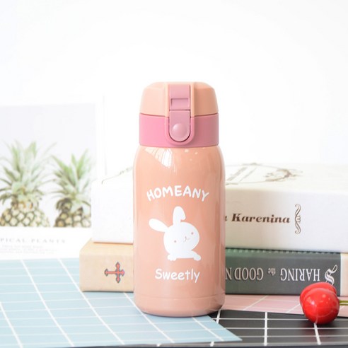 홈애니 미니 보온병 보냉병 텀플러 유아 어린이 물병 원터치 스텐 물통 200ml 300ml+손목스트랩, 핑크, 300ml