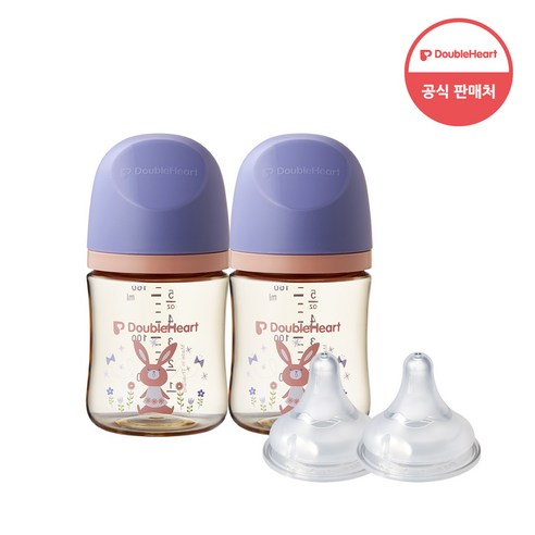 더블하트 모유실감 3세대 PPSU 디어프렌즈 트윈팩 160ml+젖꼭지(2입), 놀러올래빗, 3세대 젖꼭지SS