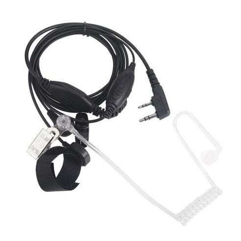 2 in 1 워키토키 이어피스 헤드셋(PTT 및 2인용 은밀한 음향 튜브 포함), 100cm, PVC, 블랙