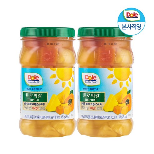 Dole 후룻바틀 4종 666g - 파인애플 망고 복숭아 트로피칼 과일퓨레, 2개