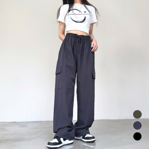   Suga unni [Nylon & Big Size] Two Way - Jogger or Wide Fit Summer Thin Baslock Cargo Pants