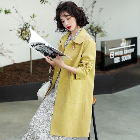 KORELAN 핑크 윈드 브레이커 여성 중간 길이 패션 과 새로운 작은 달콤한 어 버전 느슨한 사슴 벨벳 재킷