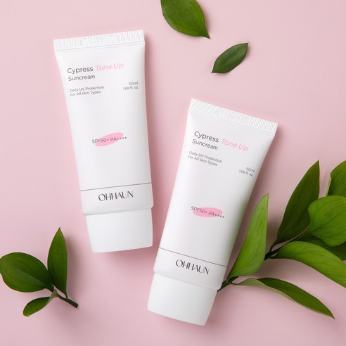 오하운 편백수 SPF 50+ PA++++ 톤업 선크림 파데프리 혼합자차 선로션 비건선크림 선블록, 50ml, 2개
