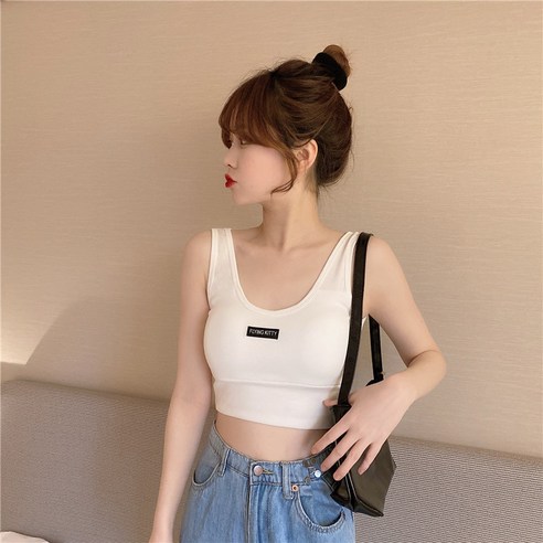 DFMEI 여름 민소매 반팔 티셔츠 스포츠 캐미솔 여성 속옷 겉옷 디자인 감각 틈새 가슴 패드 아름다움 속옷 핫 여자 탑 여름"