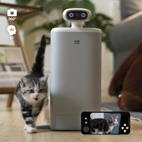 펫쭈 AI 스마트 자동급식기 강아지 고양이 360도 회전 홈캠, 급식기 단품