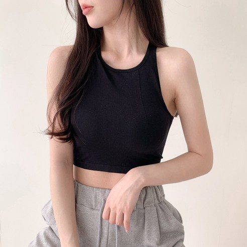 블루씨티 무지 홀터넥 나시 크롭 브라탑 브라렛