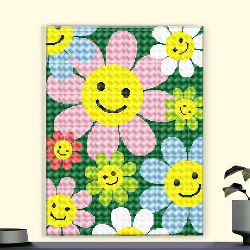 오로라데코덴 캔버스형 보석십자수 40x50cm, MK124 풍경 활짝 핀 알록달록 데이지