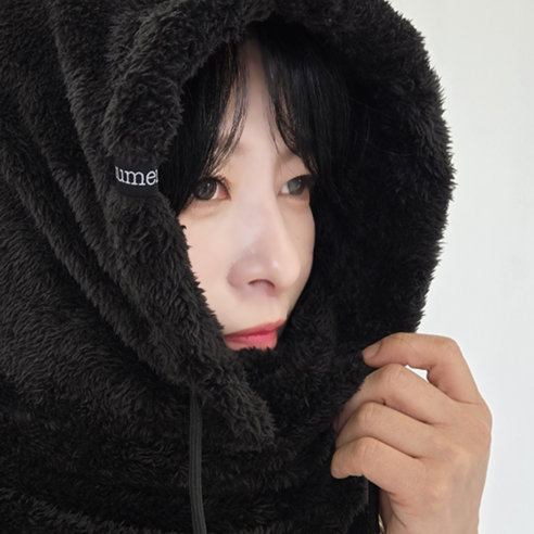 누메로.5 방한 플리스 바라클라바 일체형 후드 넥워머, 블랙, 1개