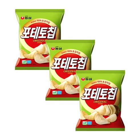 농심 포테토칩 오리지널 감자칩, 60g, 3개