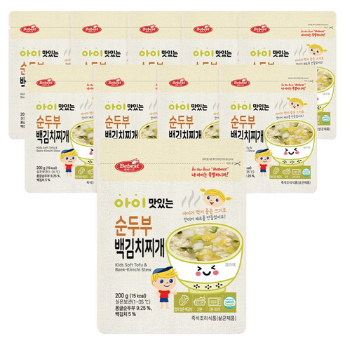 [NEW] 베베스트 아이 맛있는 순두부백김치찌개 200gx10개 해썹 아기반찬 레토르트식품, 200g, 10개, 순두부 백김치찌개