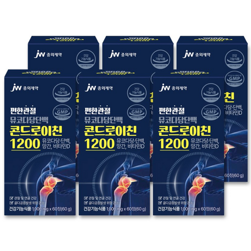 JW중외제약 편한관절 콘드로이친1200 뮤코다당단백 60정 x 6박스 (6개월분, 총 360정), 60정, 6박스