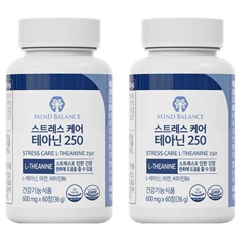 마인드밸런스 L 테아닌 250 스트레스 케어 영양제 긴장 해소 완화, 2개, 60정
