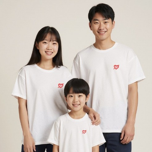 온어스샵 하트 가족티셔츠 가족여행티 패밀리룩 반팔티 가족사진의상