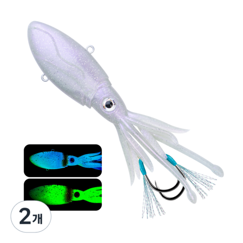 Thorforce UV TPR 프리미엄 야광 초강력 어시스트훅 소프트 루어 오징어 스커트 심해 지깅 1P, 2개, 130g, 아이보리 화이트 04