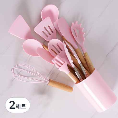 실리콘조리세트 조리도구 키친툴 12종 멀티스푼 식약처검사 주방, 2세트, 핑크