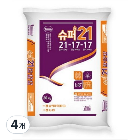 남해화학 슈퍼21복합비료 소용량 포장(홈가드닝 텃밭비료 가정용비료), 1kg, 4개