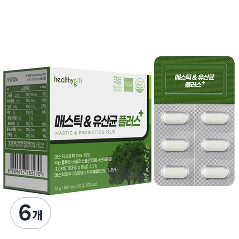 매스틱 유산균 플러스 식약처 HACCP 인증 매스틱 정, 6개, 90정