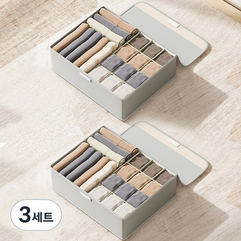 레디박스 프리미엄 커버형 칸막이 속옷 정리함 2개세트, 중형, 그레이, 3세트