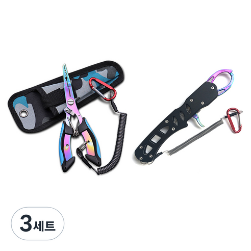 행운을파는낚시 티타늄 플라이어 + 티타늄 립그립 세트, 레인보우 혼합 색상, 3세트