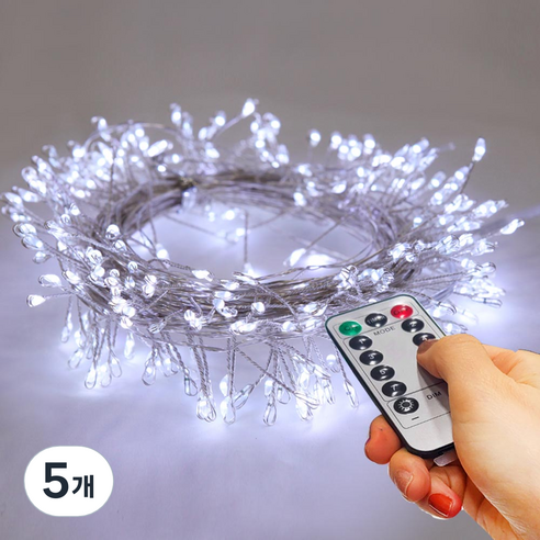 아리조명 LED 미리내 와이어 지네 전구 크리스마스 장식 줄 조명 6M 15M, 백색, 5개, 리모컨 USB 300구 (14M+연장1M)