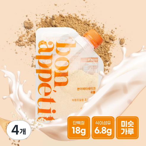 본아페티 단백질 쉐이크 다이어트 식사대용 체중조절식 미숫가루 맛 쉐이크, 4개, 350g