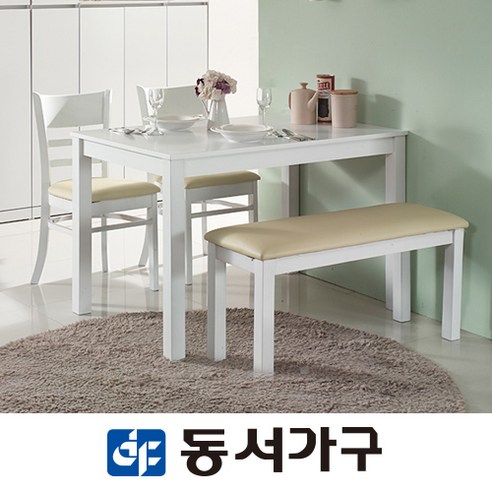 동서가구 원목 4인 벤치형 식탁 테이블 / 의자 2EA+벤치의자 1EA 세트 화이트 DF632621 - 식탁세트 | 쿠팡