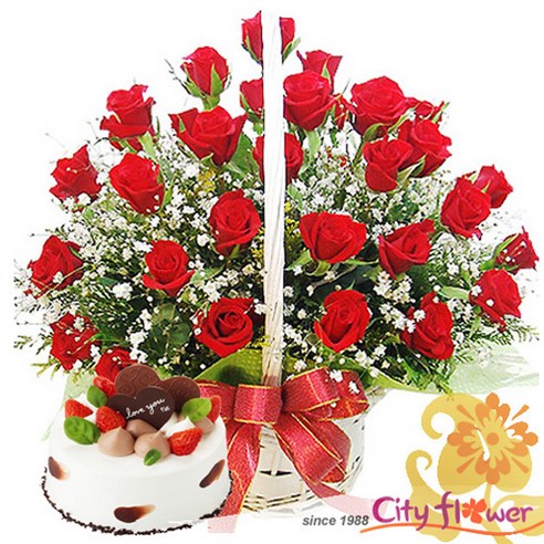 [웨딩나우ㅣ강추] 씨티플라워와 함께하는 특별한 생일 선물: 당신과함께라면 꽃바구니 케이크 [WeddingNOWㅣ인기상품]