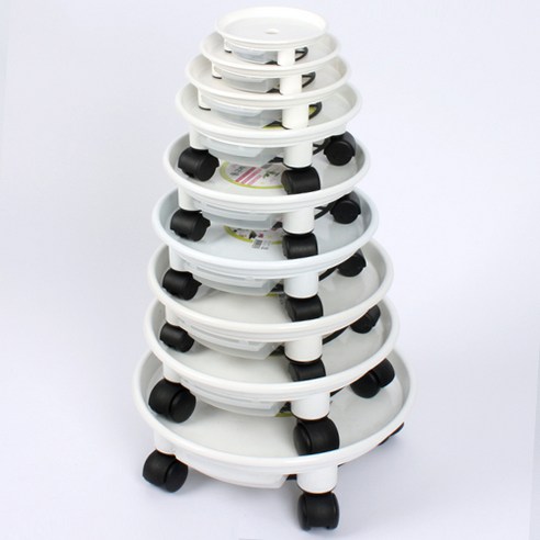 플라팜 이동식 원형 물받이 화분받침대 바퀴포함, 원형 화이트 -