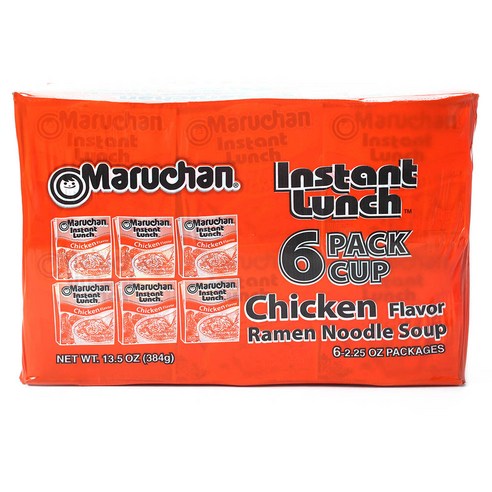 마루찬 인스턴트 런치 치킨 플레이버 라멘 누들 수프, 6개, 64g, 6개입