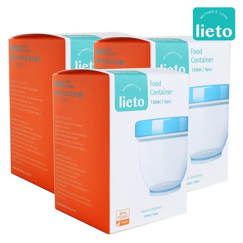 리에또 이유식 용기 150ml 4개입, 노란, 분홍, 녹색, 하늘색, 3세트, 4개