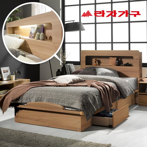 라자가구 BEST 크림슨 아이크 LED 조명 침대 + 9존 독립매트리스 서랍 슈퍼싱글침대 퀸침대, 01.크림슨LED 서랍침대_SS_내추럴, 채움9S 라텍스9존독립매트리스