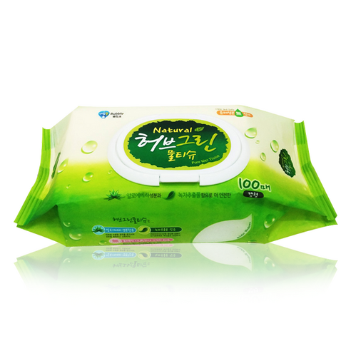 NATURAL 허브그린 물티슈, 캡형, 100매 x 10팩, 10팩