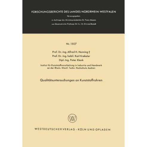 Qualitatsuntersuchungen an Kunststoffrohren Paperback, Vs Verlag Fur Sozialwissenschaften