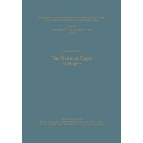 The Ptolemaic Papyri of Homer Paperback, Vs Verlag Fur Sozialwissenschaften