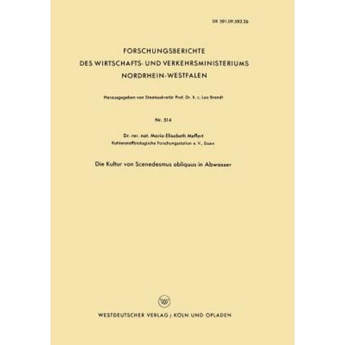 Die Kultur Von Scenedesmus Obliquus in Abwasser Paperback, Vs Verlag Fur Sozialwissenschaften