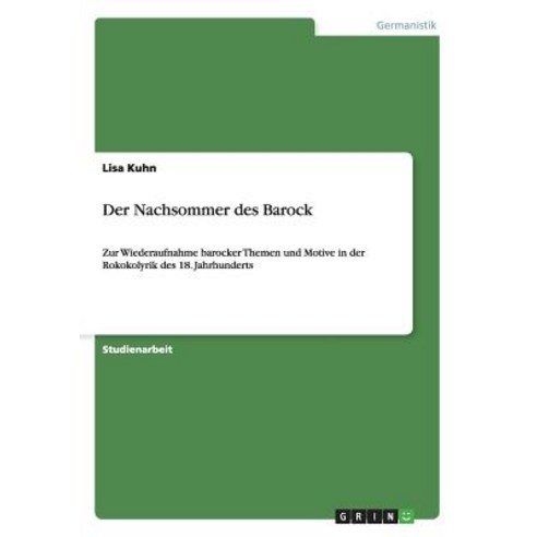 Der Nachsommer Des Barock Paperback, Grin Verlag Gmbh