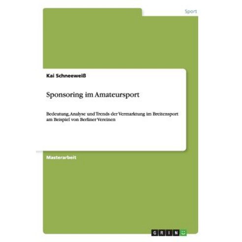 Sponsoring Im Amateursport Paperback, Grin Verlag Gmbh