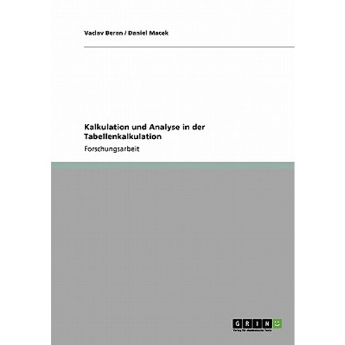 Kalkulation Und Analyse in Der Tabellenkalkulation Paperback, Grin Publishing