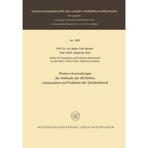 Weitere Anwendungen Der Methode Der Lie-Reihen Paperback, Vieweg+teubner Verlag