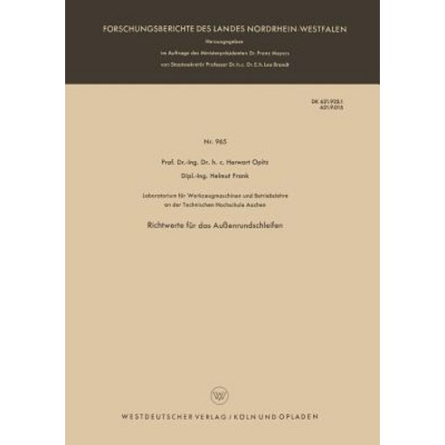 Richtwerte Fur Das Auenrundschleifen Paperback, Vs Verlag Fur Sozialwissenschaften