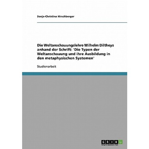 Die Weltanschauungslehre Wilhelm Diltheys Anhand Der Schrift: ''Die Typen Der Weltanschauung Und Ihre A..., Grin Publishing