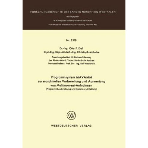 Programmsystem Mavamm Zur Maschinellen Vorbereitung Und Auswertung Von Multimoment-Aufnahmen: Programm..., Vs Verlag Fur Sozialwissenschaften