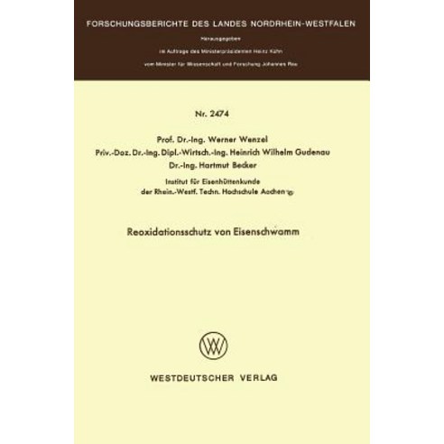 Reoxidationsschutz Von Eisenschwamm, Vs Verlag Fur Sozialwissenschaften