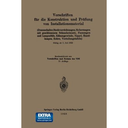 Vorschriften Fur Die Konstruktion Und Prufung Von Installationsmaterial: Dosenschalter Steckvorrichtu..., Springer