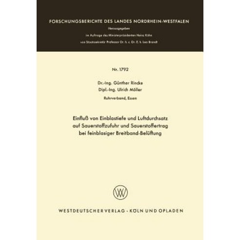 Einflu Von Einblastiefe Und Luftdurchsatz Auf Sauerstoffzufuhr Und Sauerstoffertrag Bei Feinblasiger B..., Vs Verlag Fur Sozialwissenschaften
