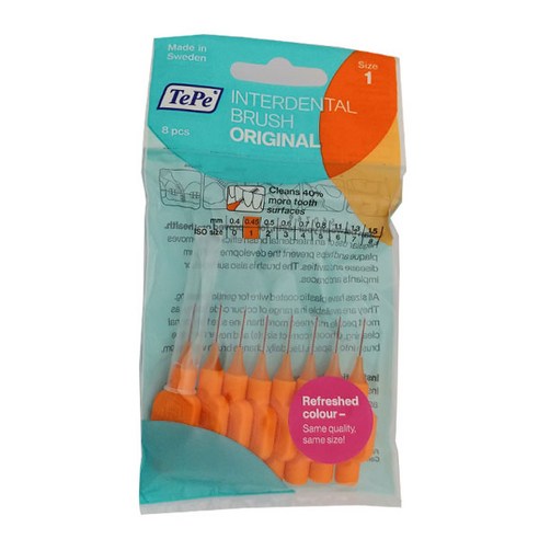 테페 i자형 치간칫솔 인터덴탈 브러쉬 오리지널 0.45mm 주황, 1개, 8개입
