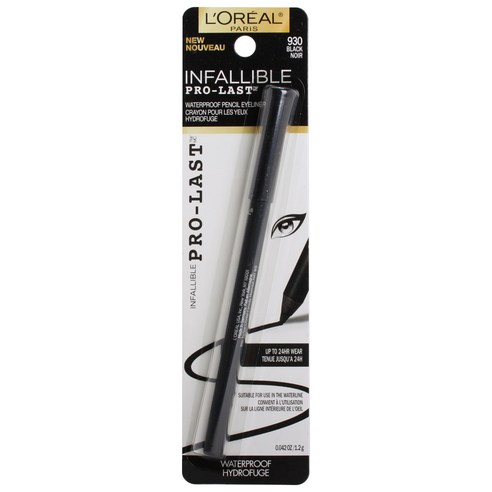 L''Oreal 인폴러블 워터프루프 펜슬 아이라이너 930, Black, 1개