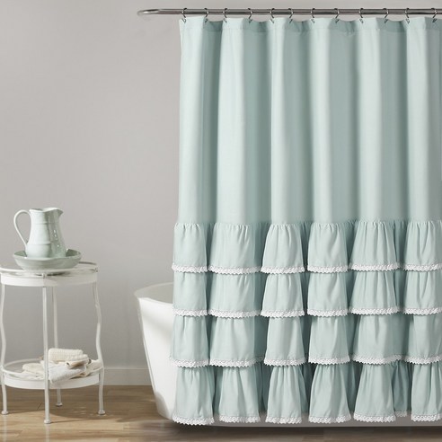 러쉬데코 엘라 레이스 러플 샤워 커튼 182.9 x 182.9cm, Blue, 1개