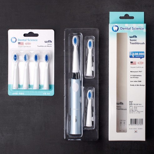 토탈하우스 초특가 wfh 소닉 프리미엄 음파전동칫솔 본체 + 칫솔모 7개, 블루-wfh전동칫솔본체+칫솔모7개