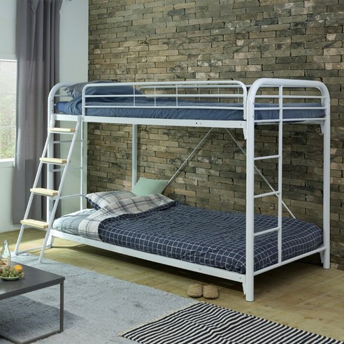 [10조한정 추가할인쿠폰+원목발판증정] 에보니아 라이프 철재메탈 이층침대 B형 슈퍼싱글 매트선택, 화이트_매트포함(포켓매트업그레이드_경사형사다리